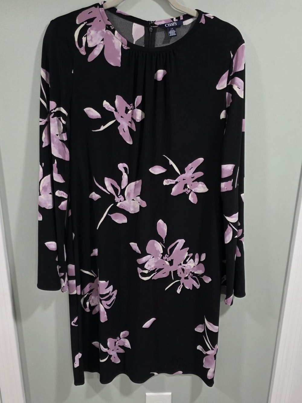 Chaps Black Midi Dress with Lilac Floral Print